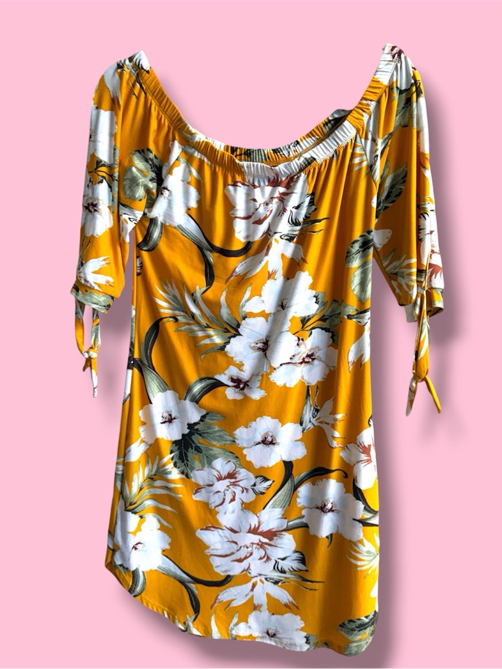 Derek Heart Mustard Yellow and Olive Floral Top #22 - Picture 3 of 5
